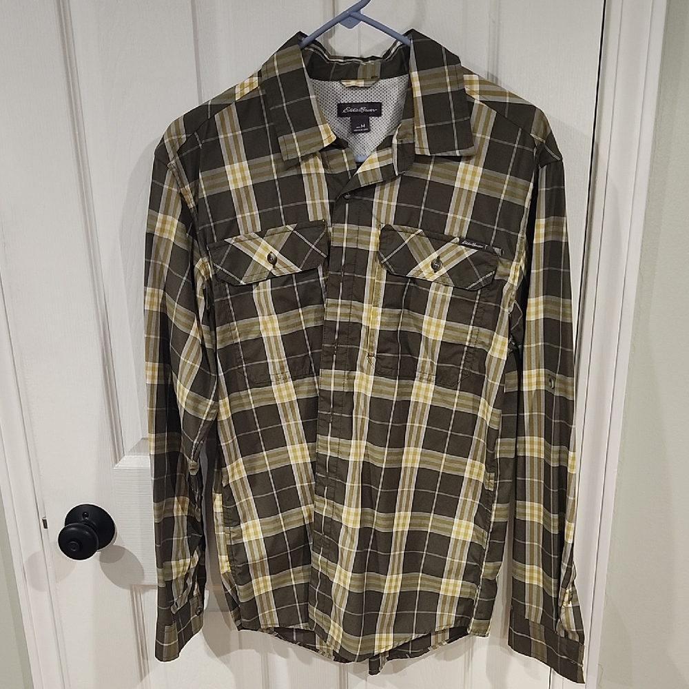 Eddie Bauer Green and Yellow Plaid Shirt